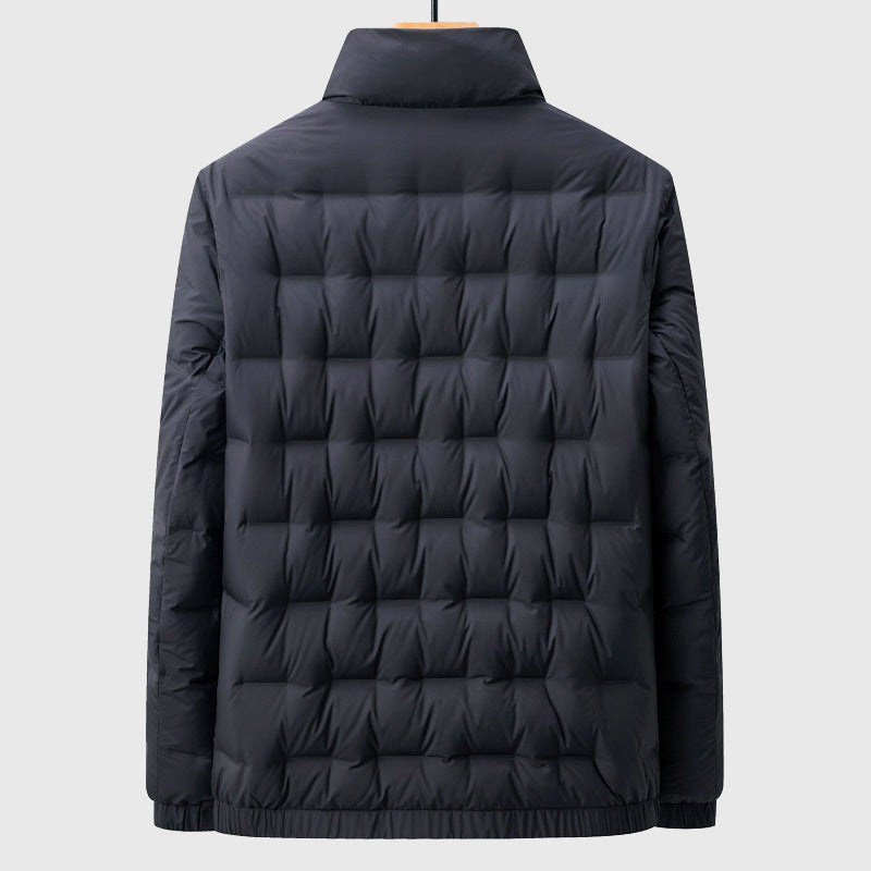 Men's Quilted Puffer Jacket - High Collar and Full Zip
