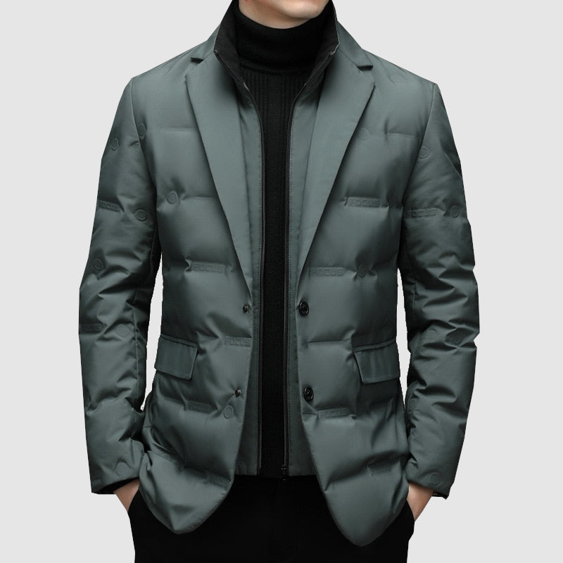 Men's Winter Puffer Jacket - Blazer Style with Quilted Panels