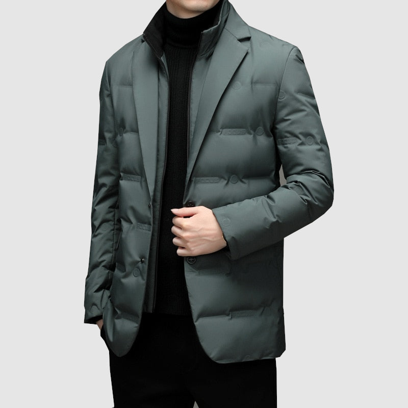 Men's Winter Puffer Jacket - Blazer Style with Quilted Panels