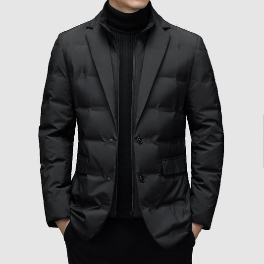 Men's Winter Puffer Jacket - Blazer Style with Quilted Panels