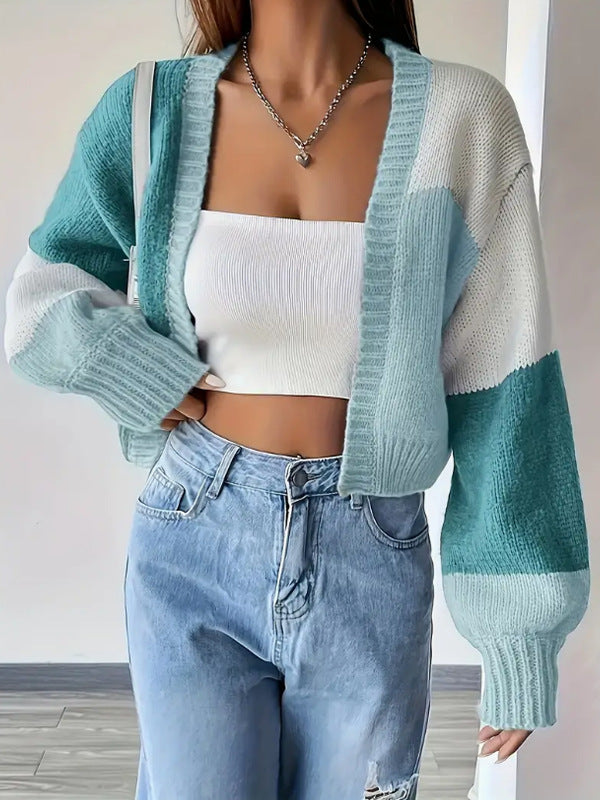 Joanna | Women's Cropped Color Block Cardigan