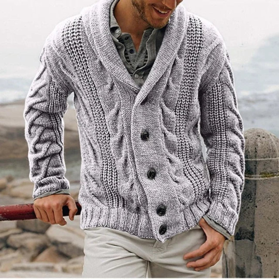 James | Men's Shawl Collar Cable Knit Jacket