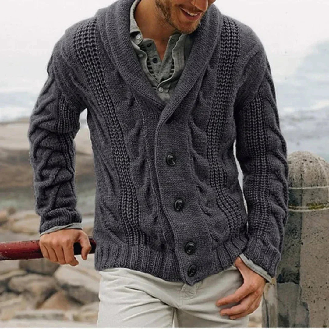 James | Men's Shawl Collar Cable Knit Jacket