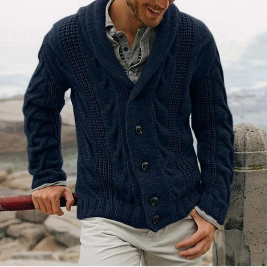 James | Men's Shawl Collar Cable Knit Jacket
