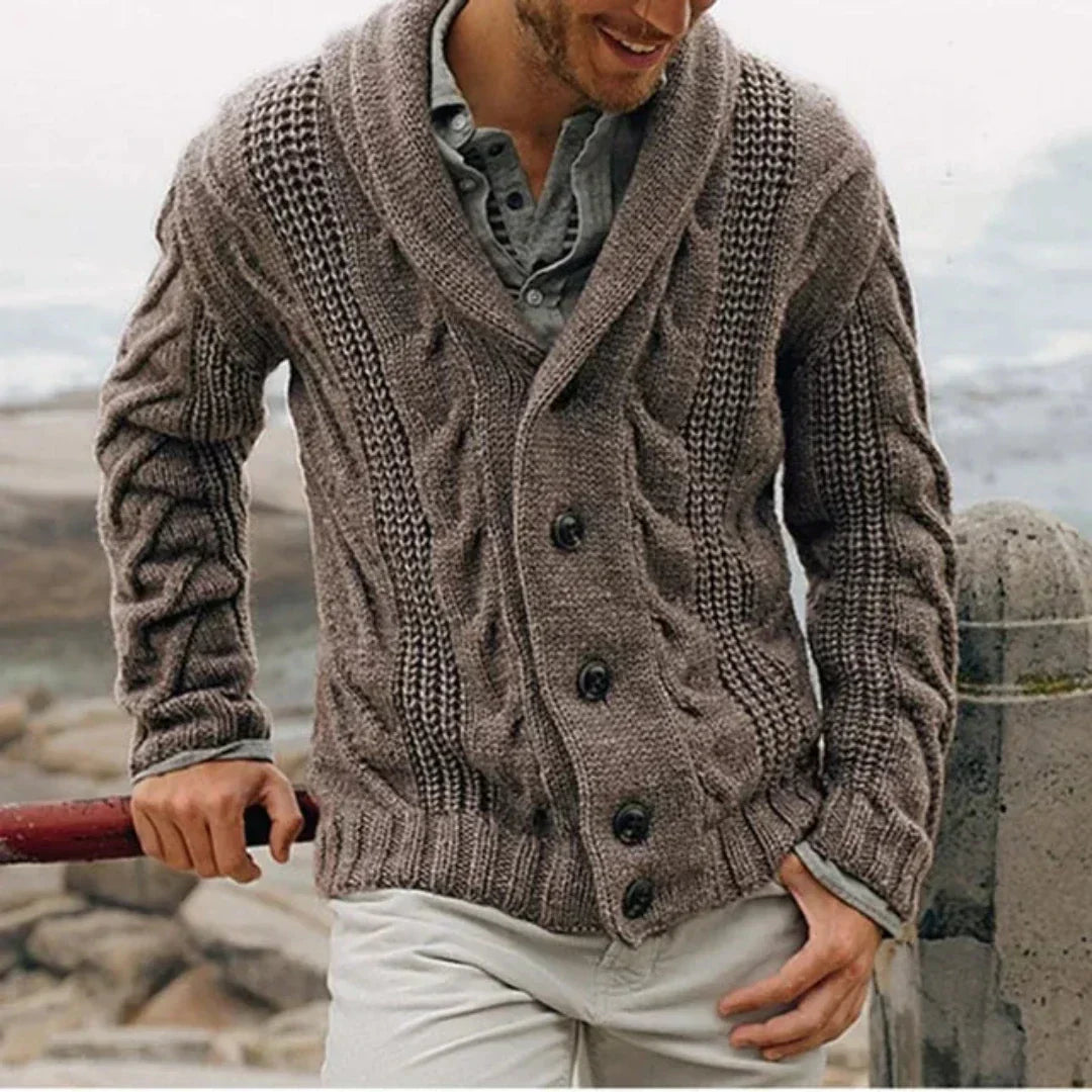 James | Men's Shawl Collar Cable Knit Jacket