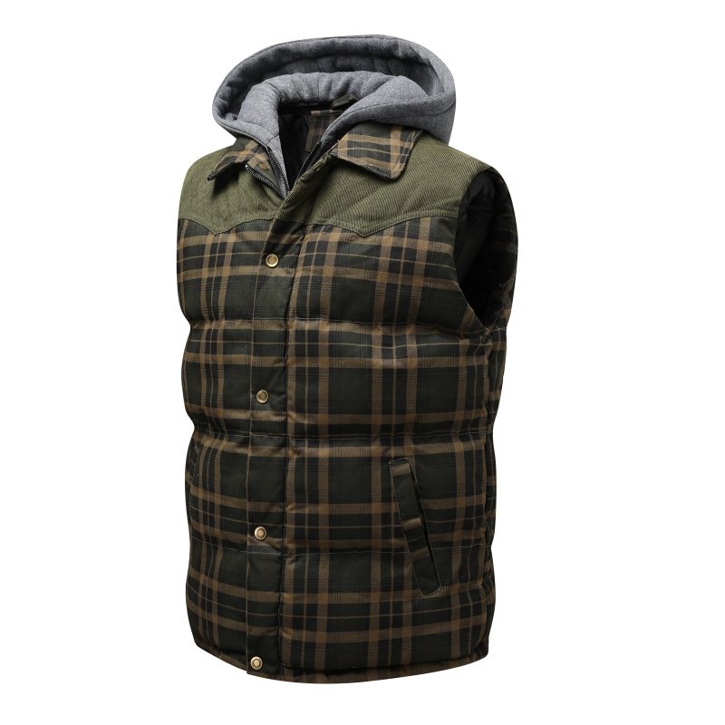 Miles | Men's Hooded Plaid Puffer Vest
