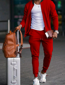 Men's Sporty Tracksuit Set - Full-Zip Jacket and Drawstring Trousers