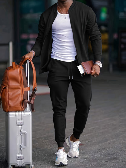 Men's Sporty Tracksuit Set - Full-Zip Jacket and Drawstring Trousers