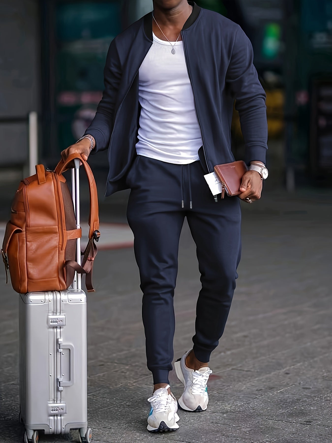 Men's Sporty Tracksuit Set - Full-Zip Jacket and Drawstring Trousers