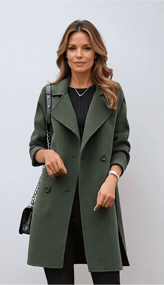 Coat - Double Breasted Button Front And Warm Lined Layering