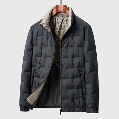 Men's Quilted Puffer Jacket - High Collar and Full Zip