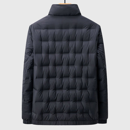Men's Quilted Puffer Jacket - High Collar and Full Zip
