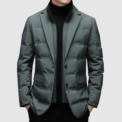 Men's Winter Puffer Jacket - Blazer Style with Quilted Panels