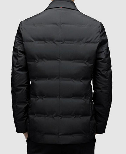 Men's Winter Puffer Jacket - Blazer Style with Quilted Panels