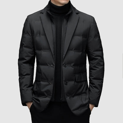 Men's Winter Puffer Jacket - Blazer Style with Quilted Panels