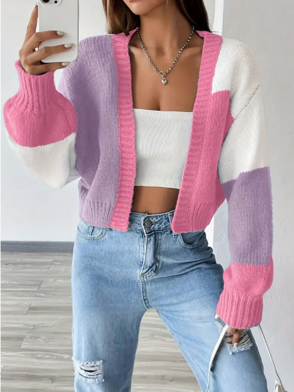 Joanna | Women's Cropped Color Block Cardigan