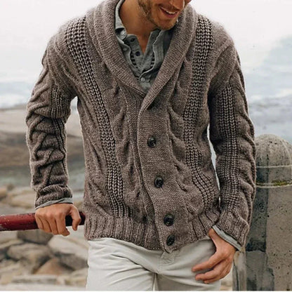 James | Men's Shawl Collar Cable Knit Jacket