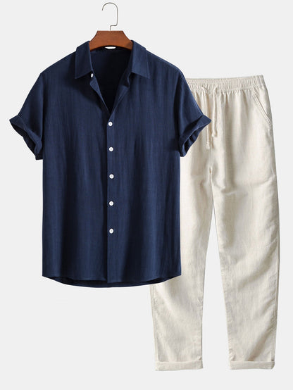 Two Piece Set - Short Sleeve & Breathable Polyester Blend