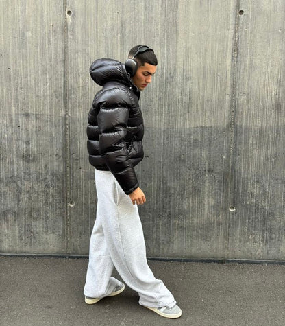 Men's Puffer Jacket - Hooded with Full Zip Closure