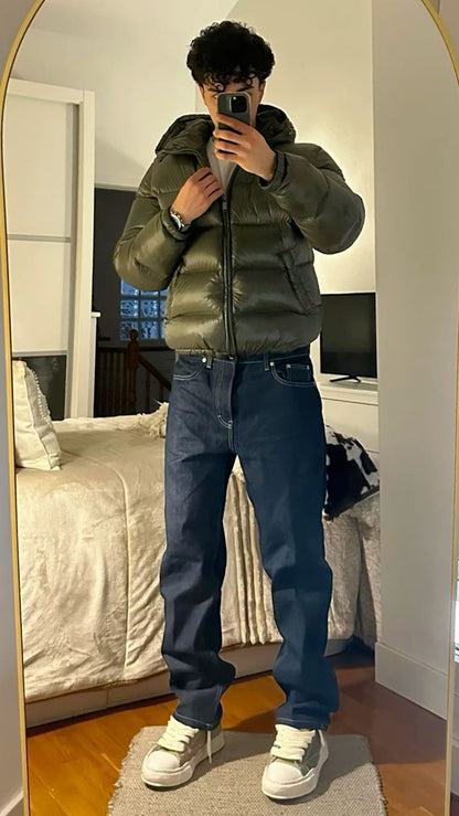 Men's Puffer Jacket - Hooded with Full Zip Closure