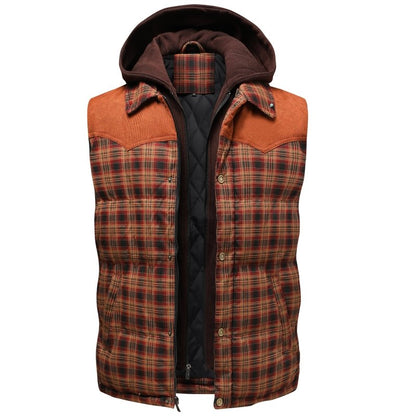 Miles | Men's Hooded Plaid Puffer Vest
